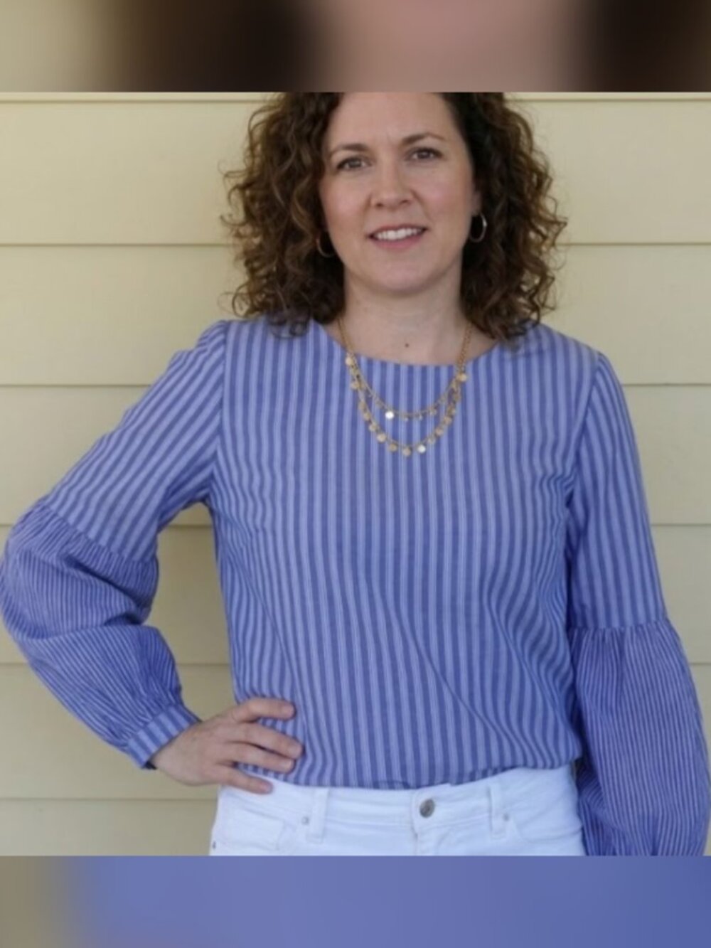 NWT A New Day Striped Blue Long-Sleeve Blouse Sz Med